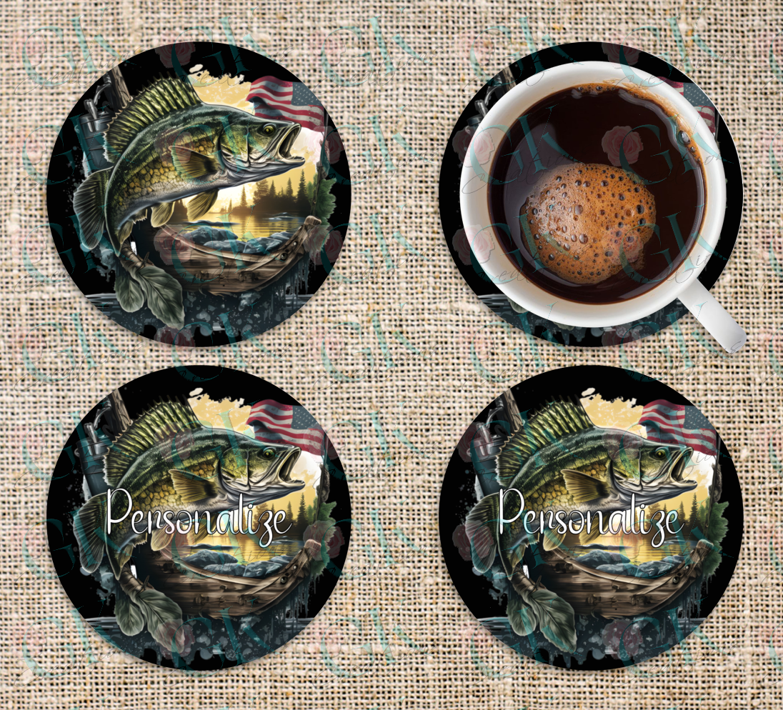 Coaster Set, American Flag Fishing