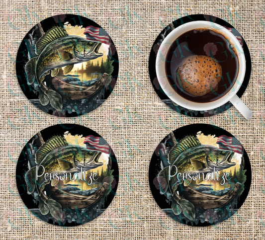 Coaster Set, American Flag Fishing