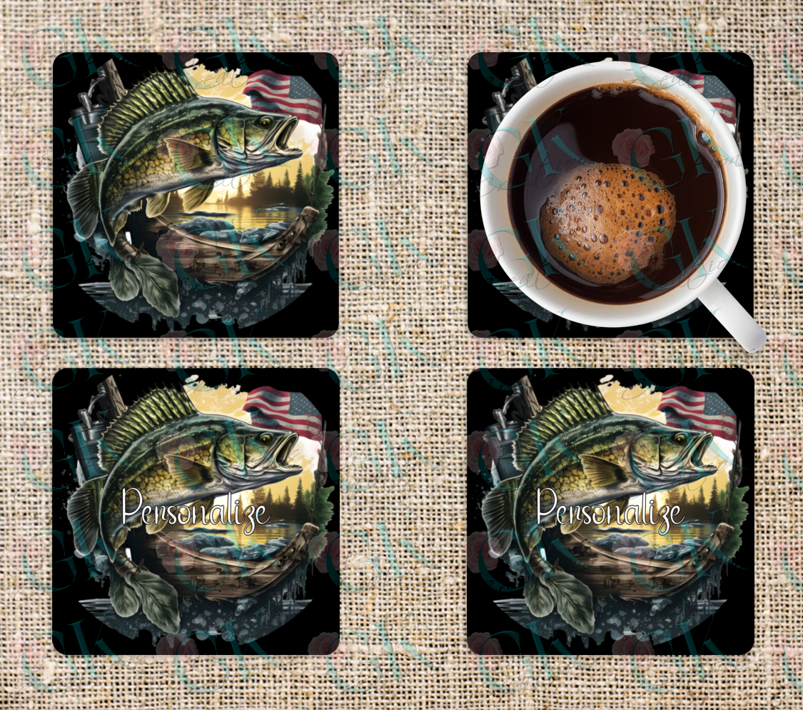 Coaster Set, American Flag Fishing