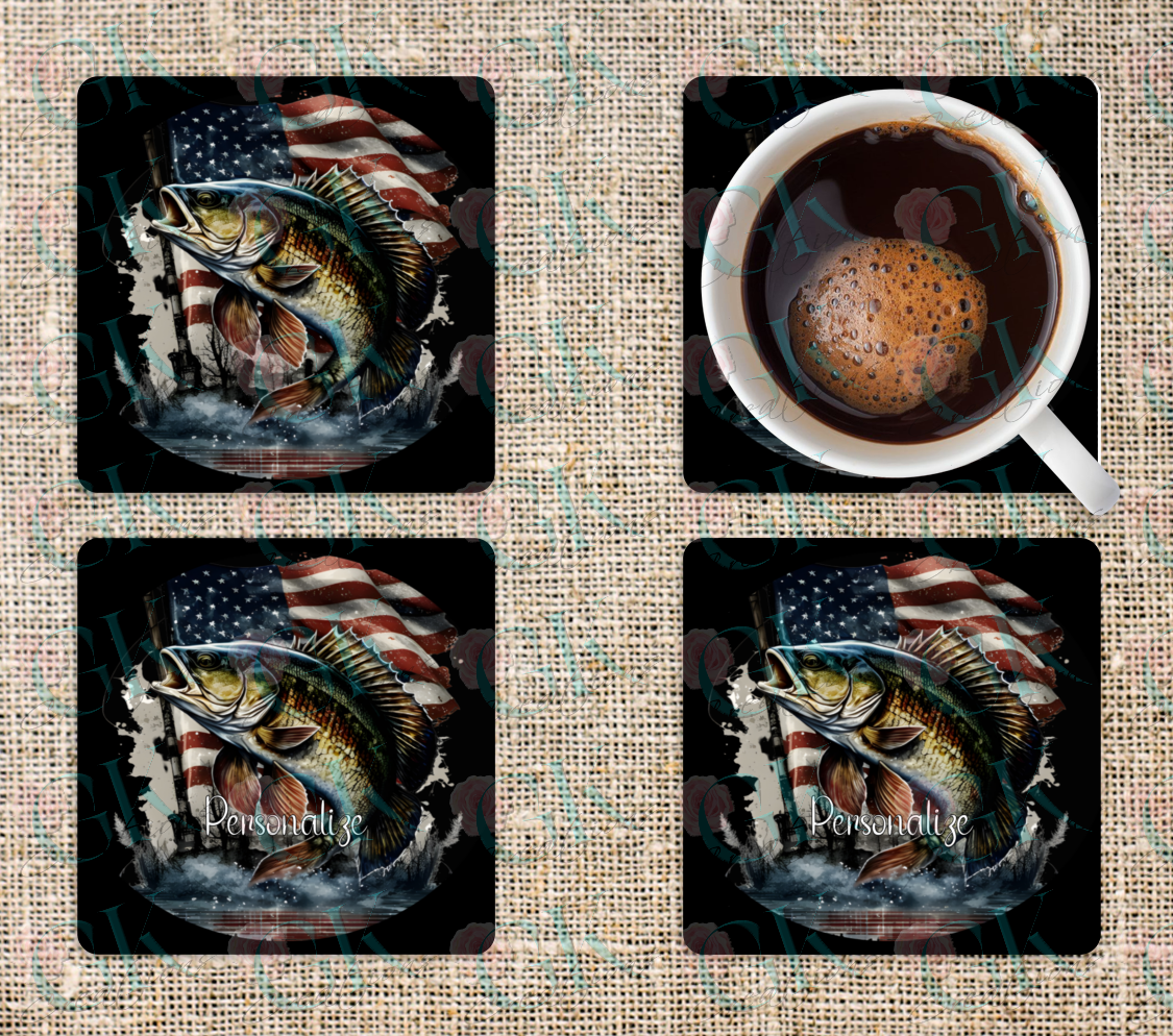Coaster Set, American Flag Fishing