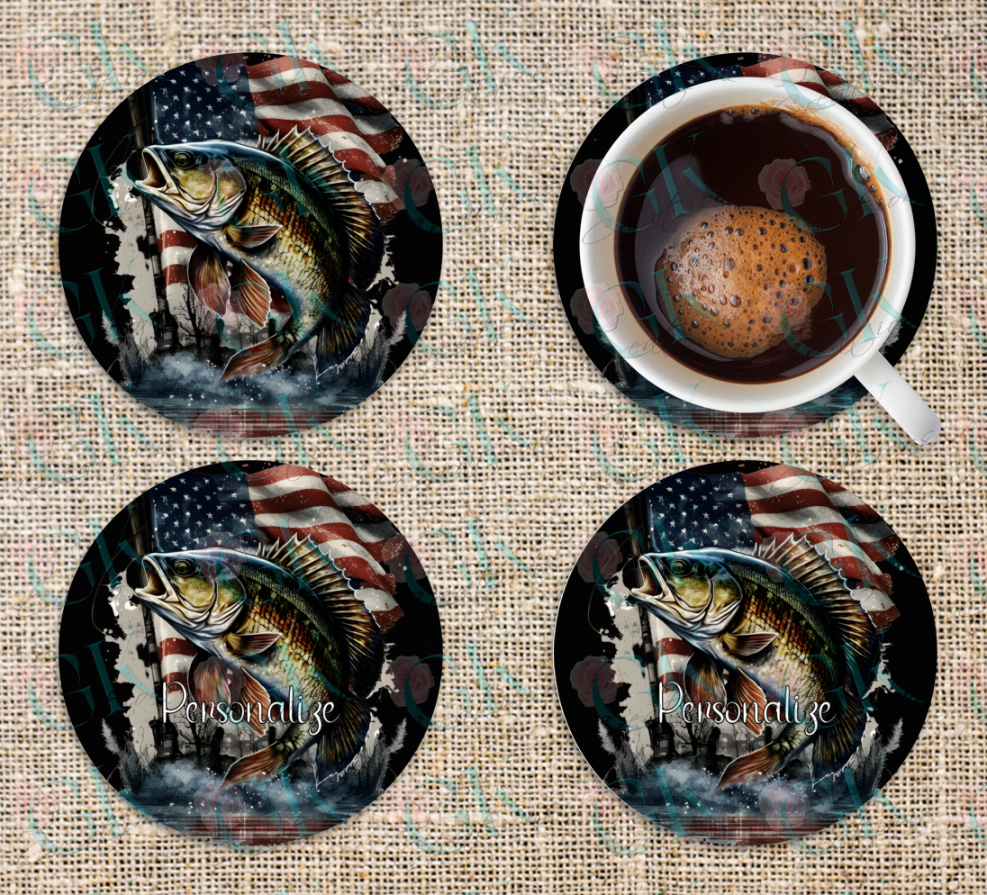 Coaster Set, American Flag Fishing