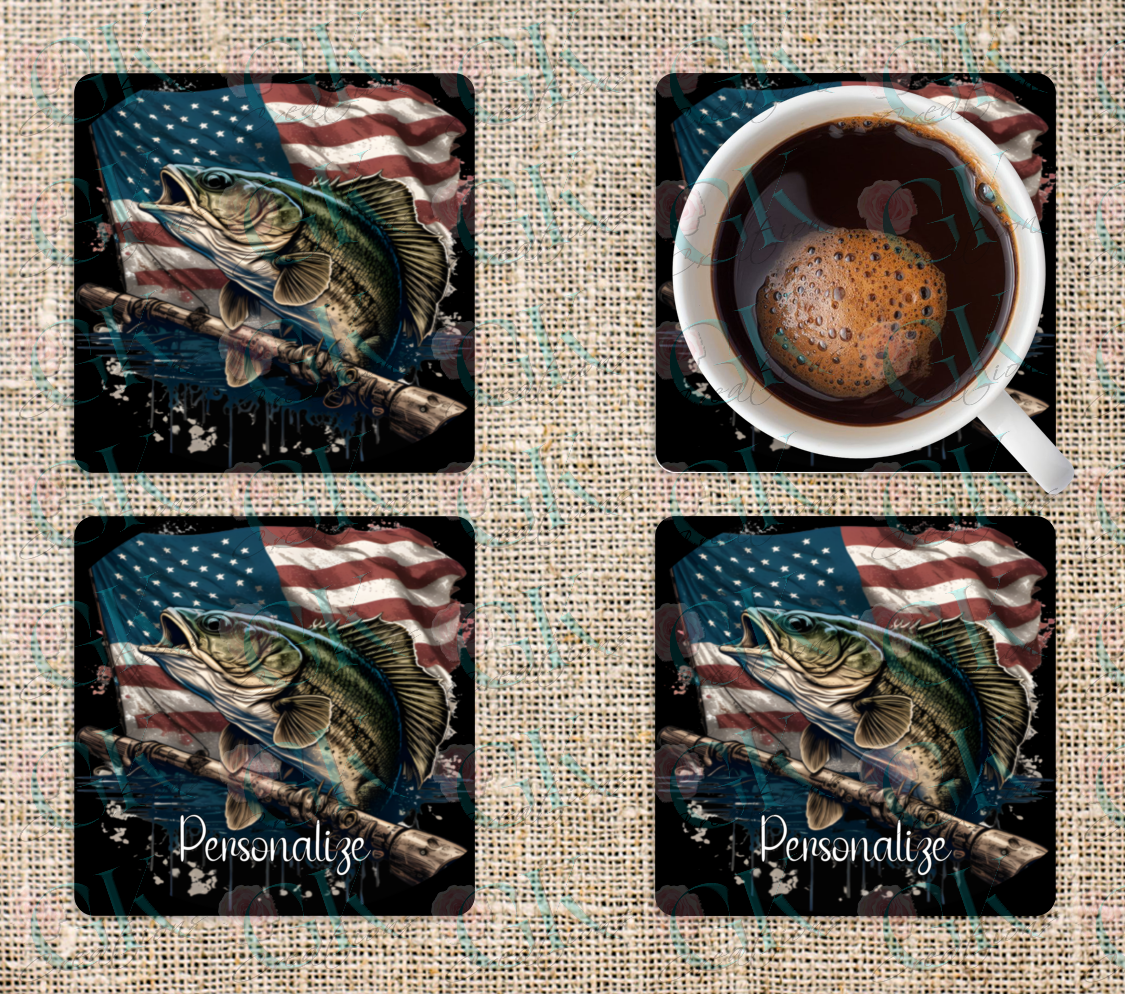 Coaster Set, American Flag Fishing