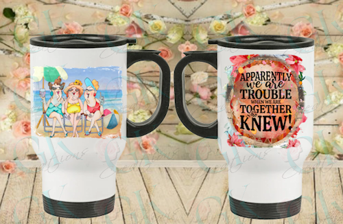14oz. Travel Mugs With Handle, 3 Hotties Friends