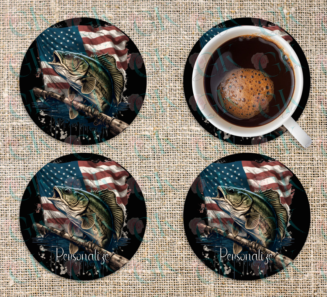 Coaster Set, American Flag Fishing