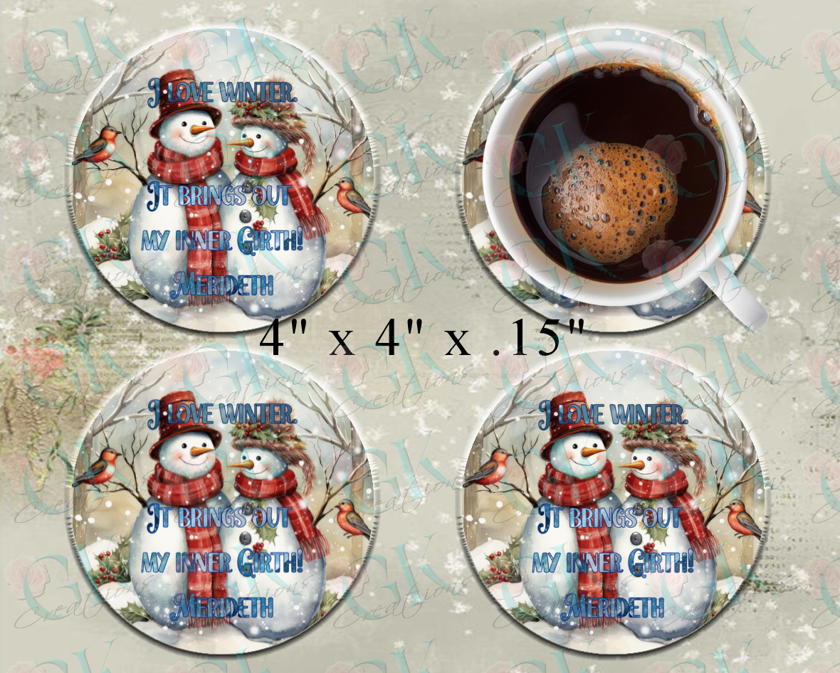 Coaster Set, Winter Snowmen