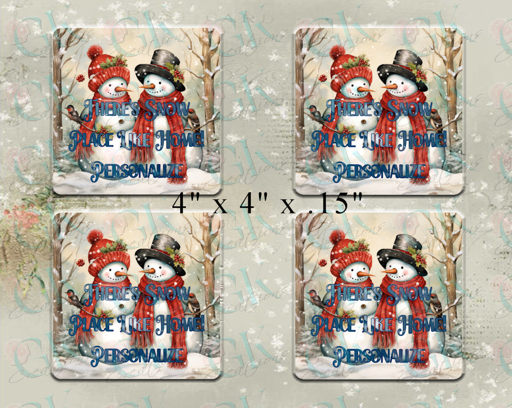 Coaster Set, Winter Snowmen