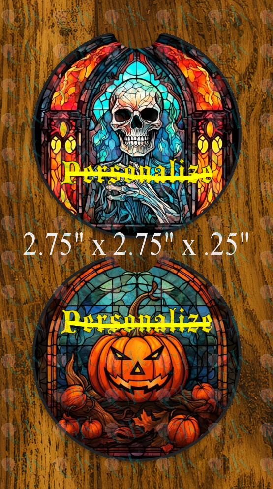 Coaster Set, Preprinted Stained Glass Halloween 2