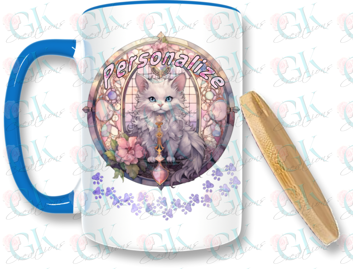 Coffee Mugs 15oz, Stained Glass Cat 7