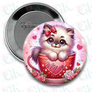 Kitty in A Cup Valentine Magnet or Pin