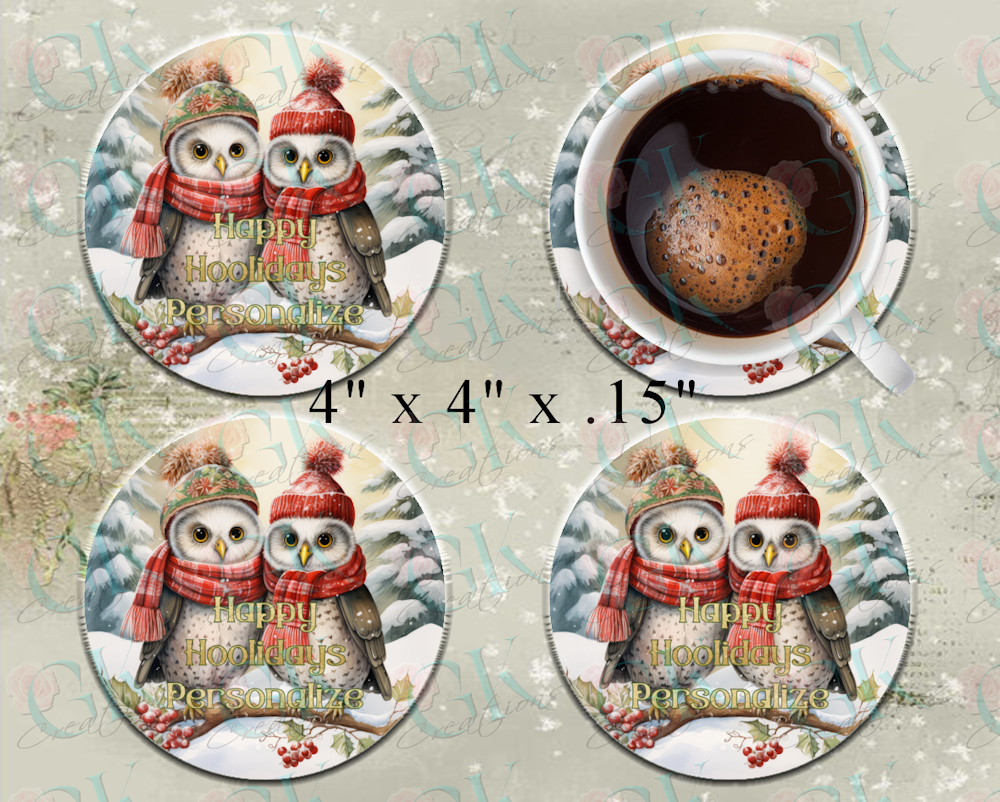Coaster Set, Happy Hoolidays Owl