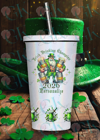 16oz. Sparkle Cup With Straw, Irish Drinking Champion
