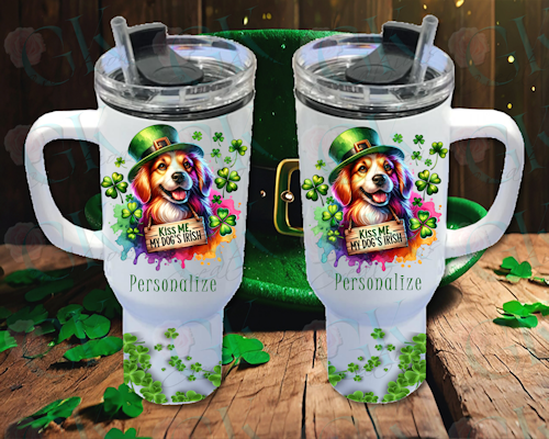 40oz Stainless Steel Tumbler, Kiss Me, My Dog is Irish