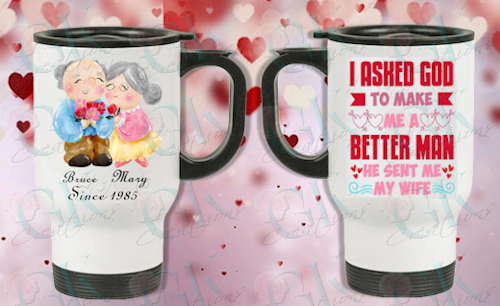 14oz. Travel Mugs With Handle, Old Couple Love