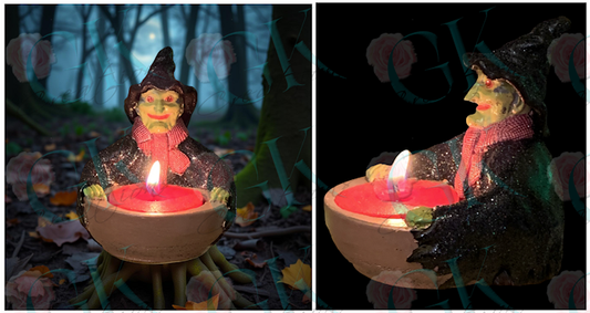 Witch with Cauldron Tealight Candleholder