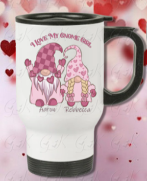 14oz. Travel Mugs With Handle, Love Gnomes