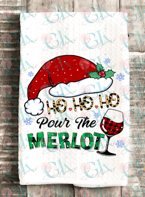 Waffle Weave Kitchen Towels, Ho Ho Ho Pour The Merlot