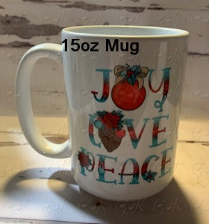 Coffee Mugs, Joy, Love, Peace Printed No Personalization