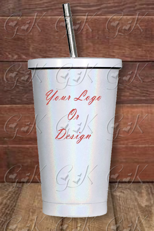 16oz Stainless Steel Sparkle Cup With Straw Custom