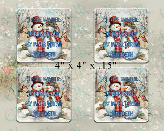 Coaster Set, Winter Snowmen