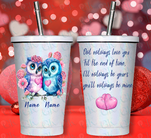 Sparkle Cup With Straw, Owl Love You