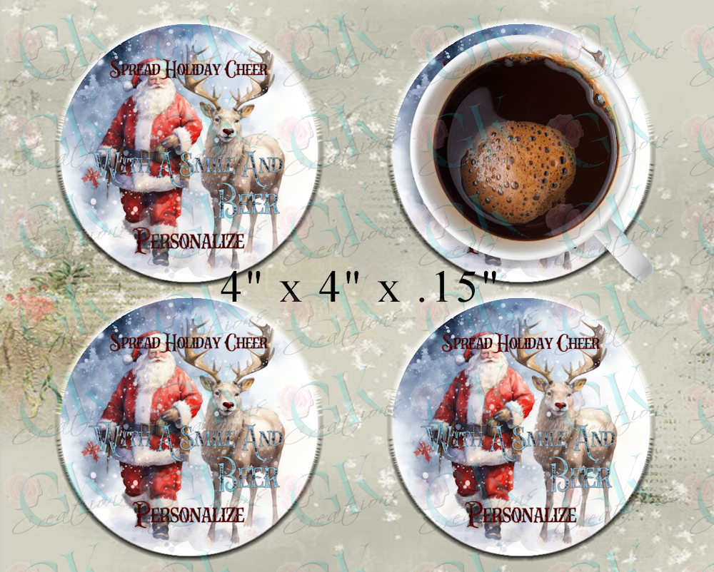 Coaster Set, Spread Holiday Cheer Santa