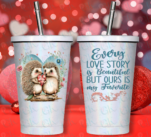 Sparkle Cup With Straw, Hedgehog Love