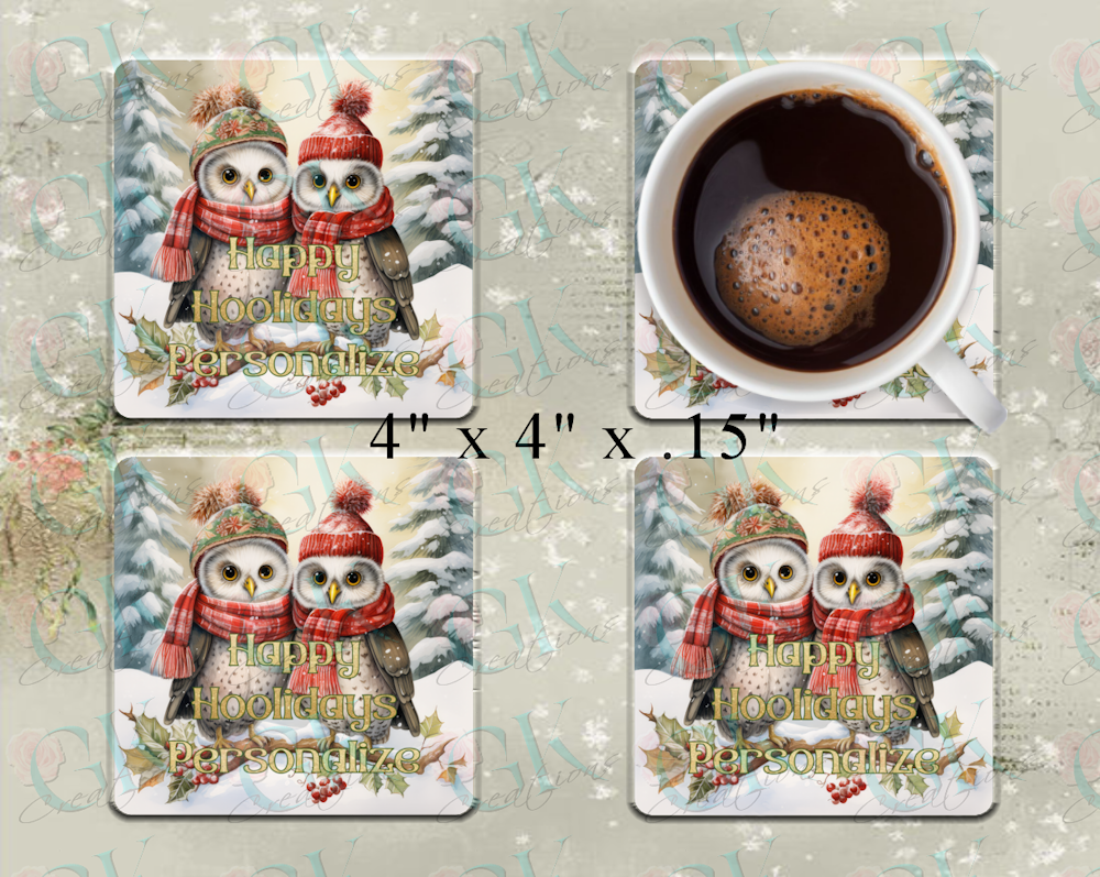 Coaster Set, Happy Hoolidays Owl