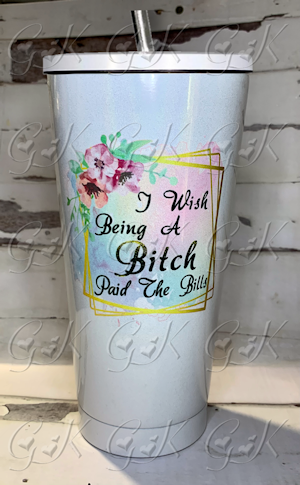 16oz Stainless Steel Sparkle Cup With Straw