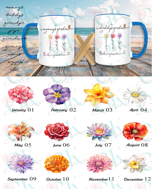 15oz Color Mugs With Bamboo Lid, Mommy's Garden