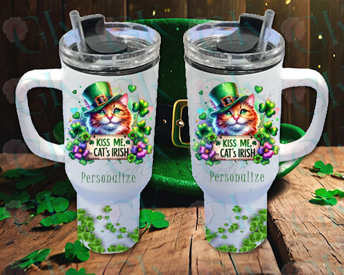 40oz Stainless Steel Tumbler, Kiss Me, My Cat's Irish