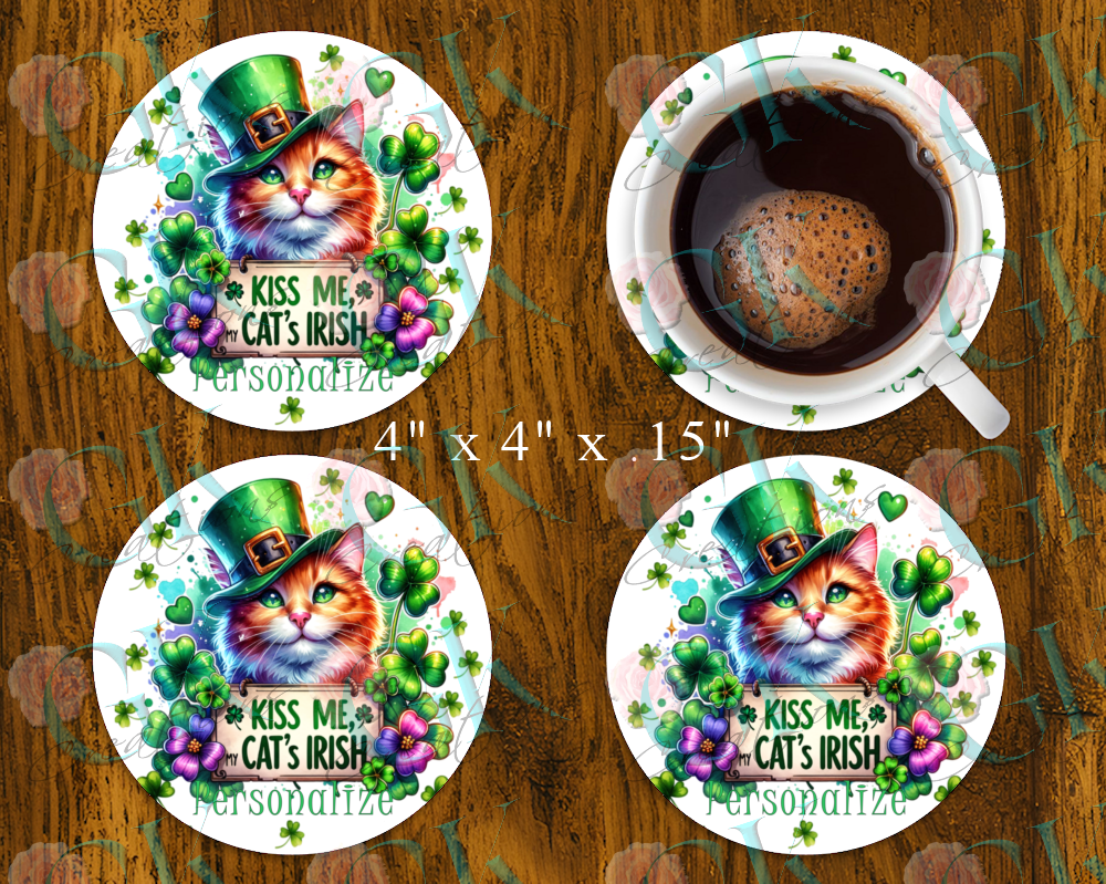 Coaster Set, Kiss Me My Cats Irish