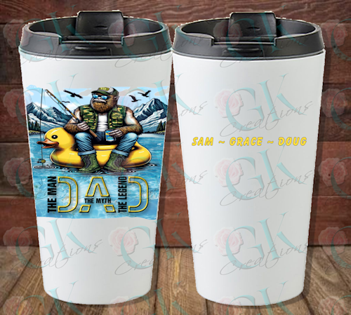 16oz Stainless Steel Travel Tumbler, Sasquatch Dad Man Myth Legend