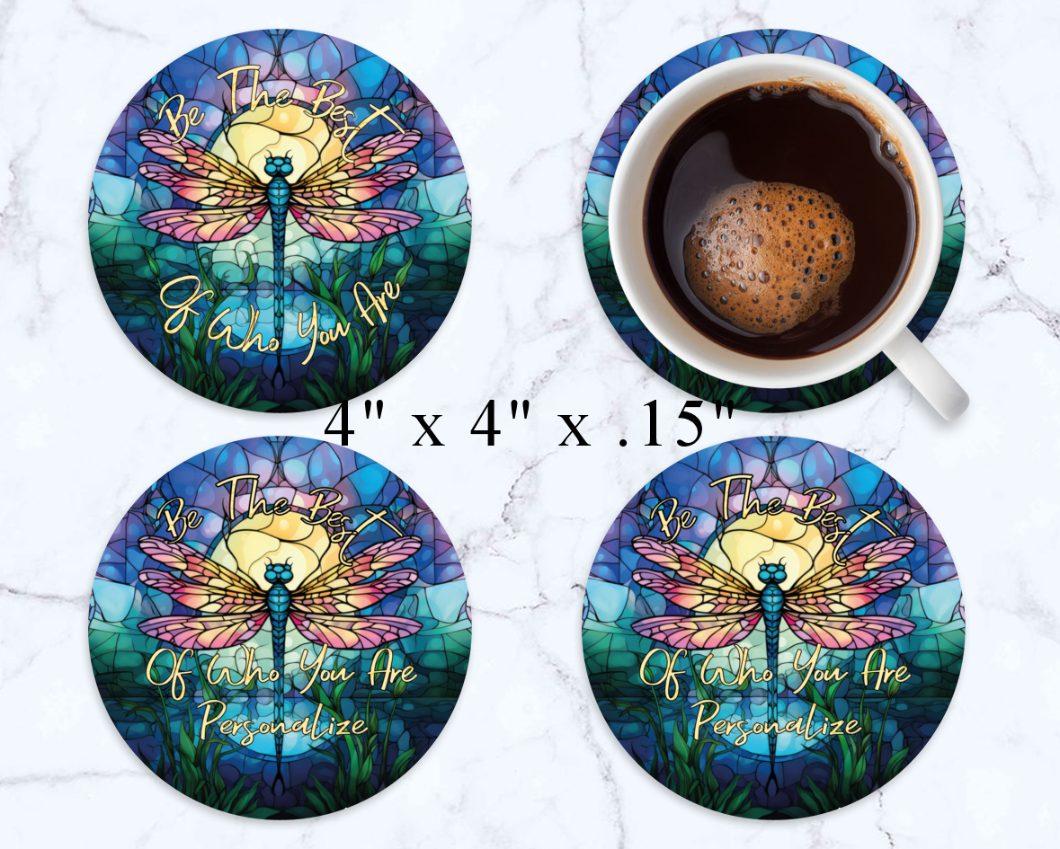 Coaster Set, Stained Glass Dragonfly