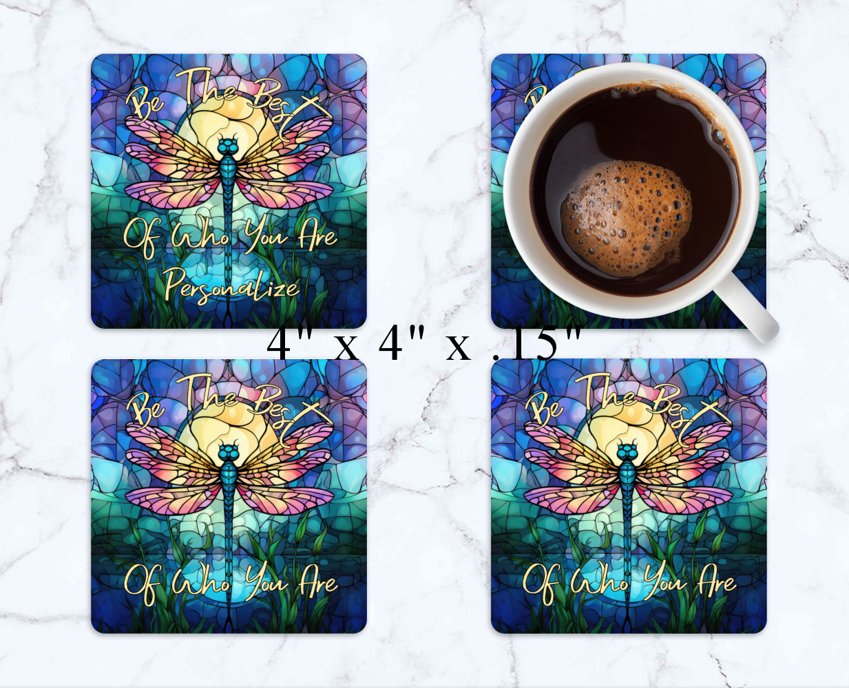 Coaster Set, Stained Glass Dragonfly