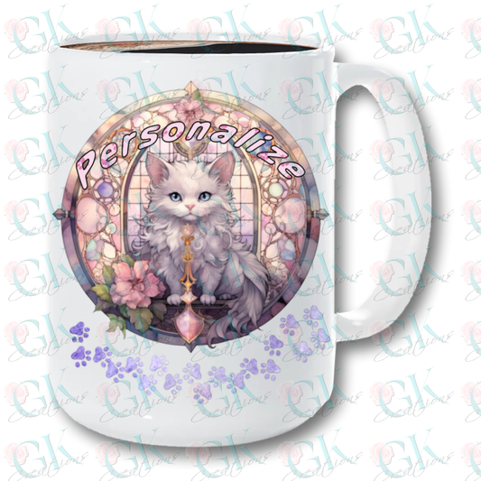 Coffee Mugs 15oz, Stained Glass Cat 7