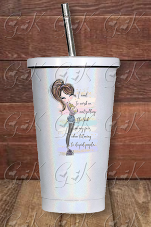 16oz Stainless Steel Sparkle Cup With Straw