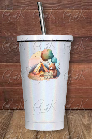 16oz Stainless Steel Sparkle Cup With Straw