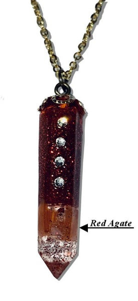 Faceted Point Resin Pendant with Red Agate