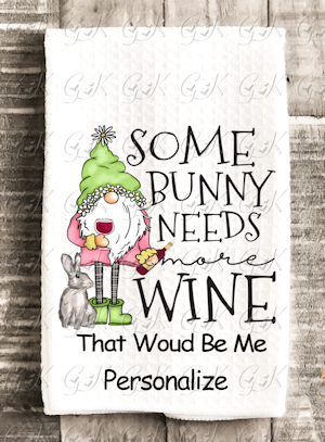Waffle Weave Kitchen Towels, Some Bunny Needs Wine