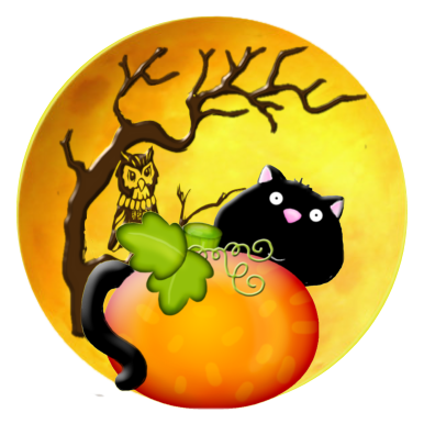 Kitty Peeking Over Pumpkin - Granny Kate's