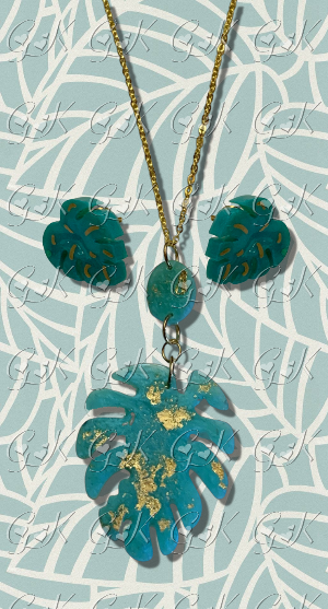 Palm Leaf Necklace & Earring Set