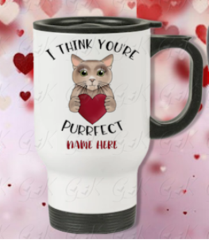 Travel Mugs With Handle, Purrfect Love Kitty