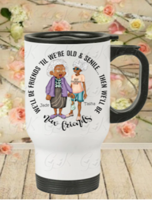 14oz Travel Mugs With Handle, Senile Friends