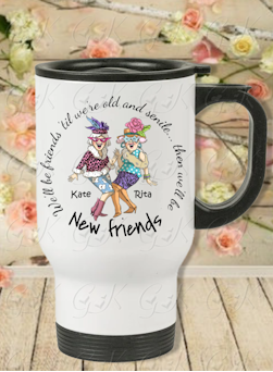 14oz Travel Mugs With Handle, Senile Friends