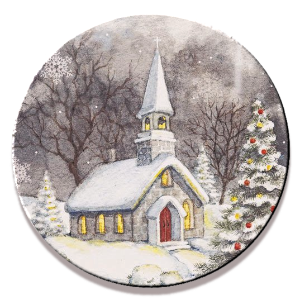 Snowy Church Magnet or Pin